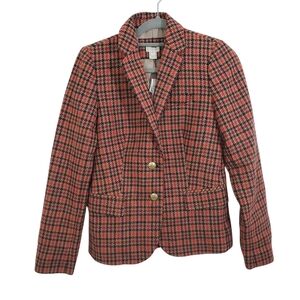 NWT J. Crew Schoolboy Blazer Wool Blend Plaid Check Gold Button Size 0 Old Money